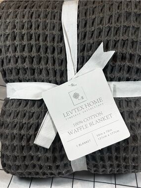 Levtex Dark Gray Waffle Cotton Blanket